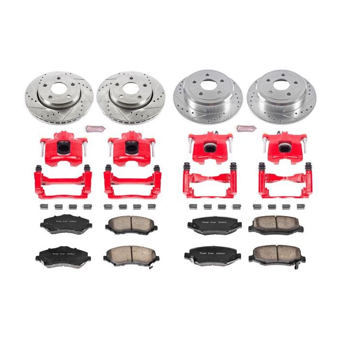 Power Stop KC2798 Front & Rear Z23 Evolution Sport Performance 1-Click Brake Kit With Calipers for 07-18 Jeep Wrangler JK