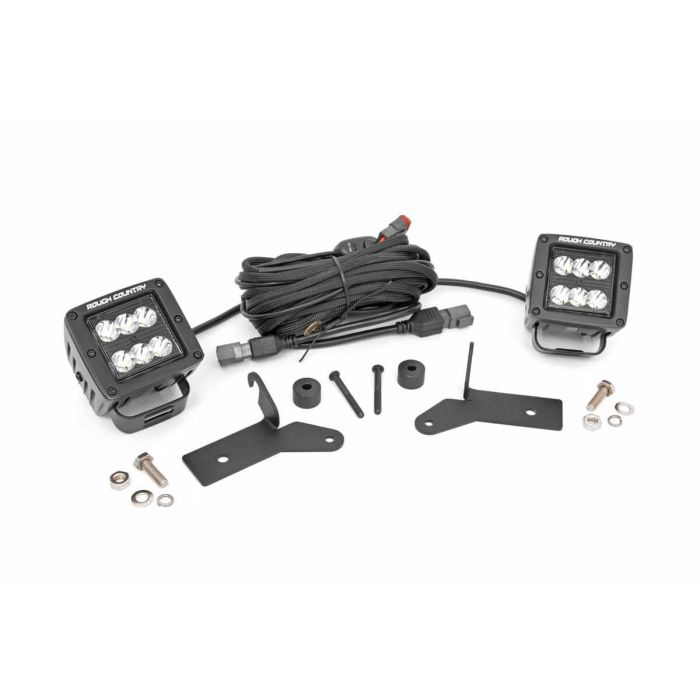 Rough Country  2in LED Cube Light Lower Windshield Kit for 18-22 Jeep Wrangler JL & Gladiator JT