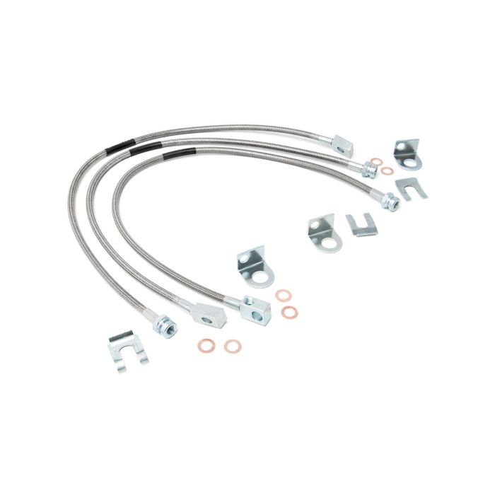 Rough Country 89715 Front & Rear Stainless Steel Brake Lines for 84-06 Jeep Wrangler YJ, TJ, & Cherokee XJ