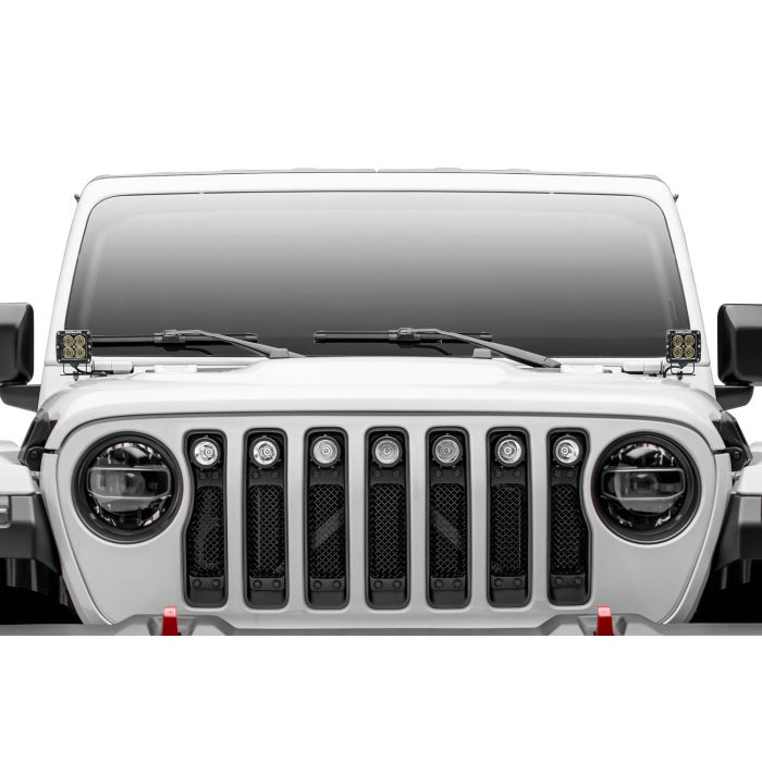 T-Rex 6314931-BR Stealth Torch Series Black Mesh Grille with Black Studs and (7) 2" Round LED Lights for 18-19 Jeep Wrangler JL