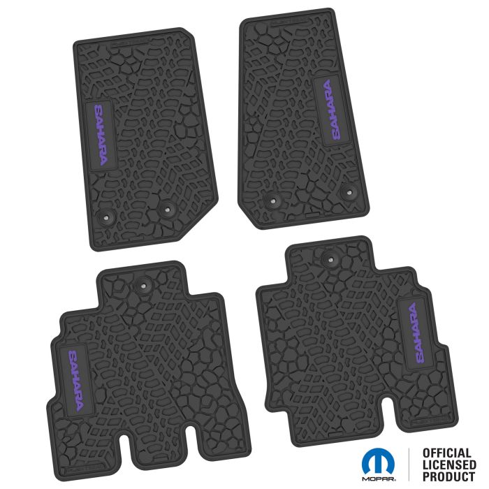 14-18 Jeep JKU 4 Dr Front and Rear -Tire Tread/Scorched Earth Scene w/ Sahara Insert - Black w/ Purple Insert