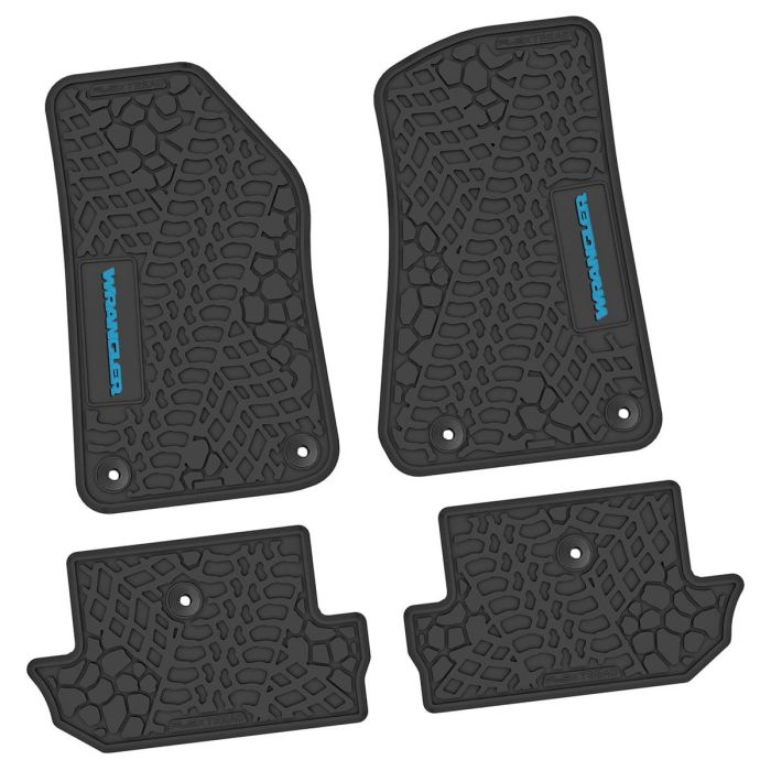 18-24 Jeep JL 2 Dr Front and RearTire Tread/Scorched Earth Scene w/ Wrangler Insert - Black w/ Light Blue Insert