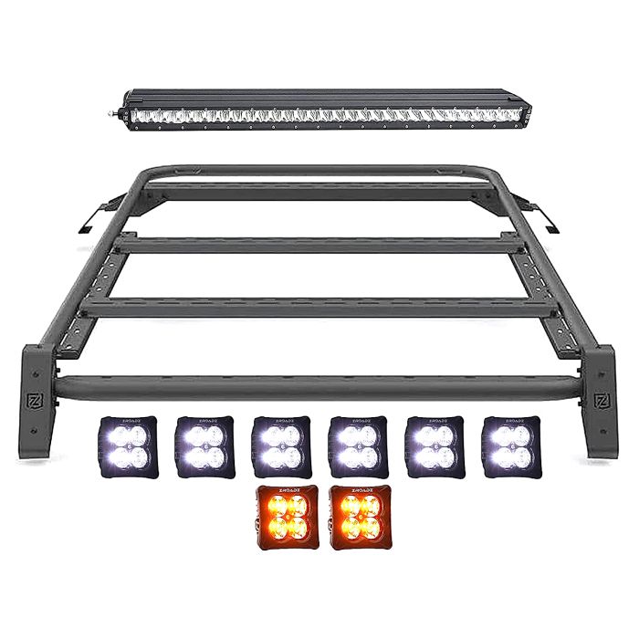 2021+ Ford Bronco 2DR Modular Roof Rack w/x6 3" White LED's,  x2 3" Amber LED Pod Lights, 30" Rear Single Row LED Bar