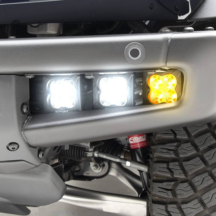 2021+ Ford Bronco Front Bumper x4 White, x2 3" Amber Fog Light POD LED Complete Kit