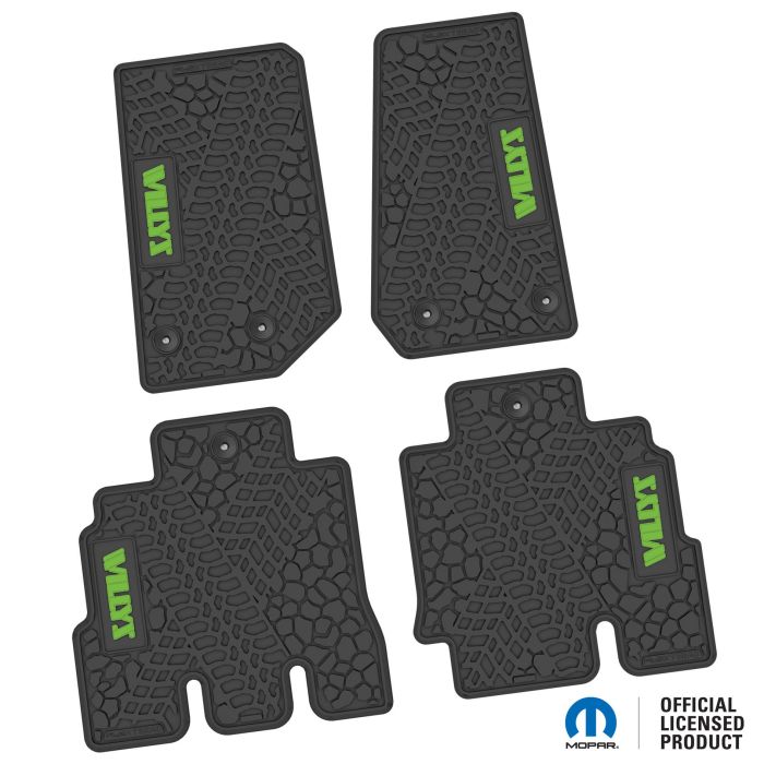 14-18 Jeep JKU 4 Dr Front and Rear -Tire Tread/Scorched Earth Scene w/ Willys Insert - Black w/ Lime Insert
