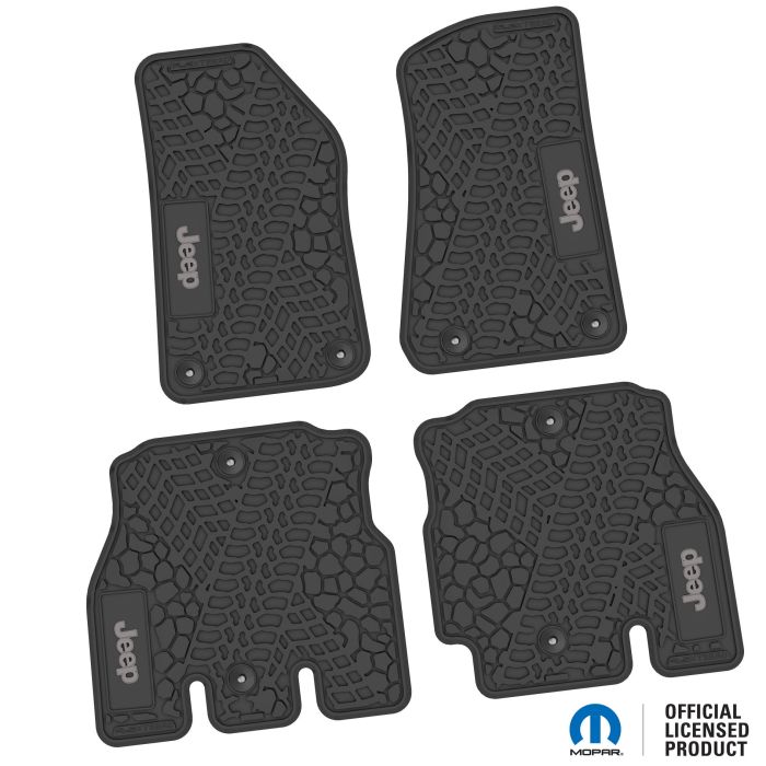 18-24 Jeep JLU 4 Dr Front and Rear -Tire Tread/Scorched Earth Scene w/ JEEP Insert - Black w/ Silver Insert