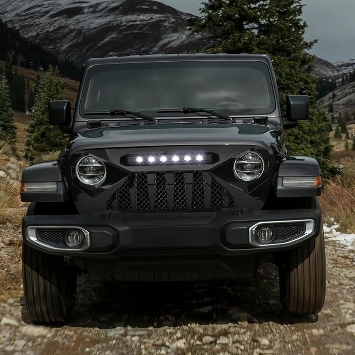 Demon Grille w/ LED Off-road Lights, Glossy Black 18-26 JL Gladiator JT