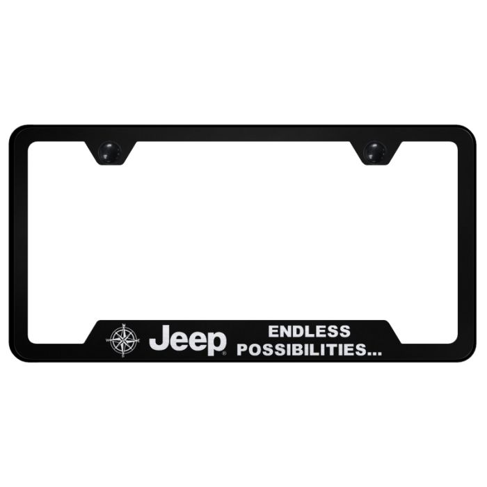 Automotive Gold  Laser Etched Stainless Jeep Endless Possibilities Cut-Out License Plate Frame 