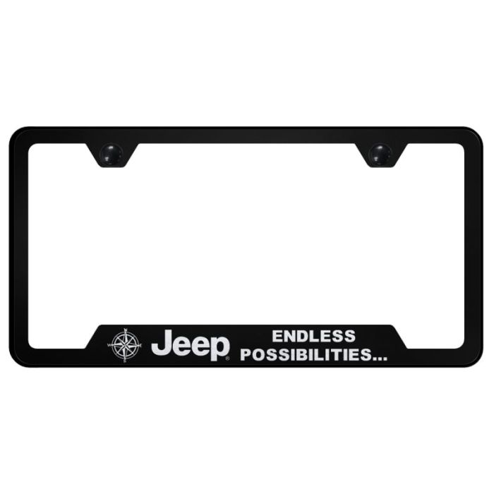 Automotive Gold  Laser Etched Stainless Jeep Endless Possibilities Cut-Out  Plate Frame 