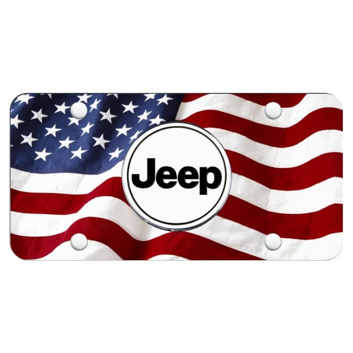 AUG JEEP WORD LICENSE PLATE WAVE FLAG
