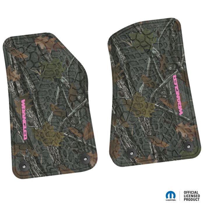 18-24 Jeep JL 2 Dr Front -Tire Tread/Scorched Earth Scene w/ Wrangler Insert - Rugged Woods w/ Pink insert