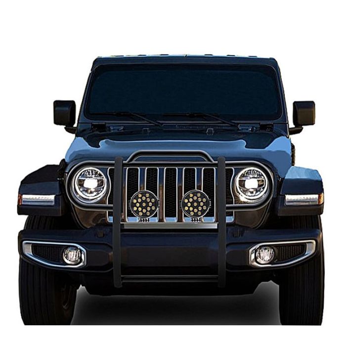 Black Horse Off Road  Grille Guard with Set of 7" Round LED Lights for 18-23 Jeep Wrangler JL & Gladiator JT