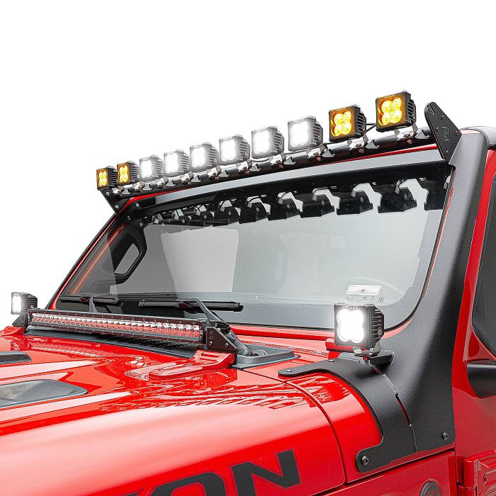 ZROADZ 2018-2023 Jeep Gladiator, JL Multi-LED Roof Cross Bar and 2-Pod A-Pillar Complete KIT, Includes (12) 3-Inch ZROADZ Light Pods
