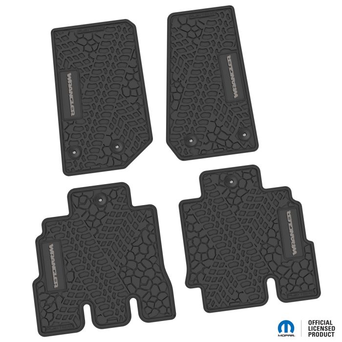 14-18 Jeep JKU 4 Dr Front and Rear -Tire Tread/Scorched Earth Scene w/ Wrangler Insert - Black w/ Silver Insert