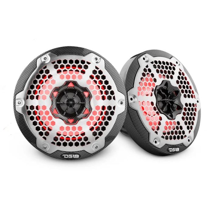 NXL 6.5" 2-Way Coaxial Marine Speaker With LED RGB Lights 125 Watts Rms 4-Ohm -Black Carbon Fiber