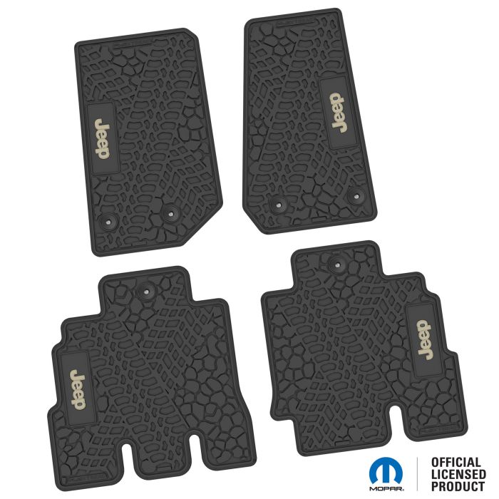 14-18 Jeep JKU 4 Dr Front and Rear -Tire Tread/Scorched Earth Scene w/ JEEP Insert - Black w/ Tan Insert