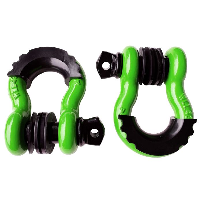 3/4" 5T D-Ring Shackle Kit w/ Isolators & Washers - qty 2 - BRIGHT GREEN