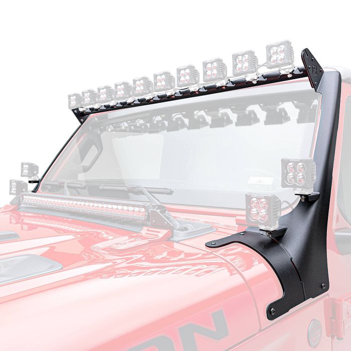 ZROADZ 2018-2023 Jeep Gladiator, JL Multi-LED Roof Cross Bar and 4-Pod A-Pillar Brackets ONLY, Holds (14) 3-Inch ZROADZ Light Pods