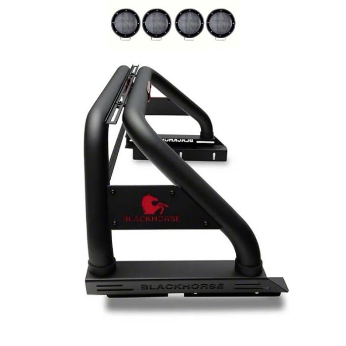Black Horse Off Road  Classic Roll Bar with 2 Sets of 5.3" Round LED Lights for 20-23 Jeep Gladiator JT