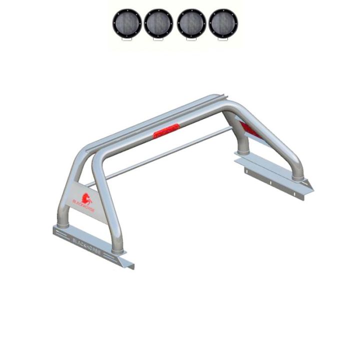 Black Horse Classic Roll Bar Kit Stainless Steel Tonneau Cover Compatible w/ 2 sets of 5.3" Round Flood Black LED Light 20-23 JT