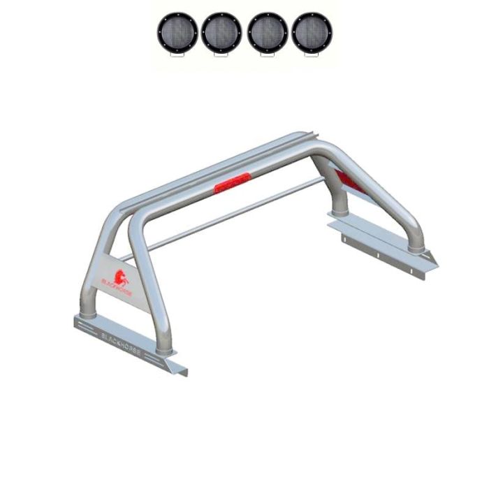 Black Horse Classic Roll Bar Kit Stainless Steel Tonneau Cover Compatible w/ 2 sets of 5.3" Round Flood Black LED Light 20-23 JT
