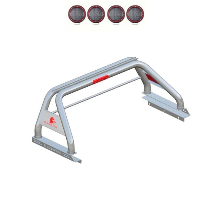 Black Horse Classic Roll Bar Kit Stainless Steel Tonneau Cover Compatible w/2 sets of 5.3" Round Flood Red LED Light 20-23 JT