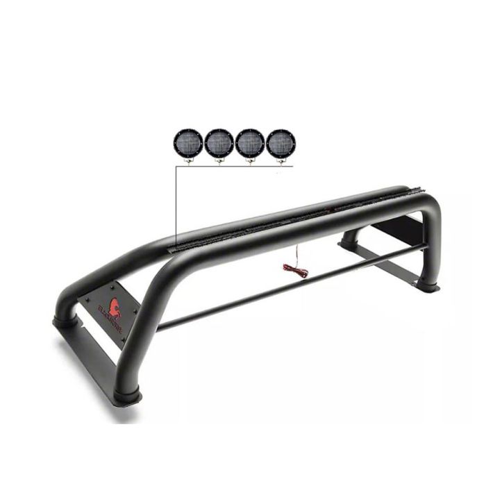 Black Horse Off Road  Classic Roll Bar with 2 Sets of 5.3" Round LED Lights for 20-23 Jeep Gladiator JT without Tonneau