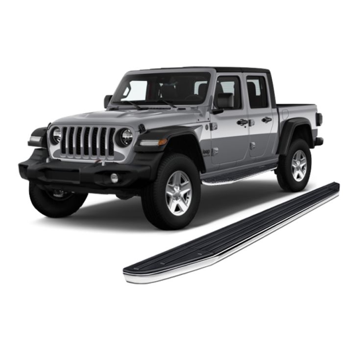 Black Horse Offroad PR-7479 Premium Running Boards in Black with Stainless Accent Trim for 20-21 Jeep Gladiator JT