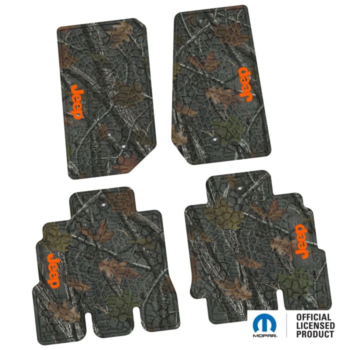 07-13 Jeep JKU 4 Dr Front and Rear -Tire Tread/Scorched Earth Scene w/ JEEP Insert - Rugged Woods w/ Orange insert
