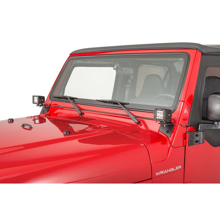Quadratec  3" Cube LED with Wiring Harness & Windshield Mounting Brackets for 97-06 Jeep Wrangler TJ & Unlimited