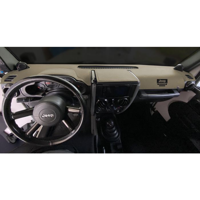 Covercraft Limited Edition Custom Dash Cover with Jeep Grill Logo - Beige 2015-2018 Jeep Wrangler JK/JKU w/o Light Sensor