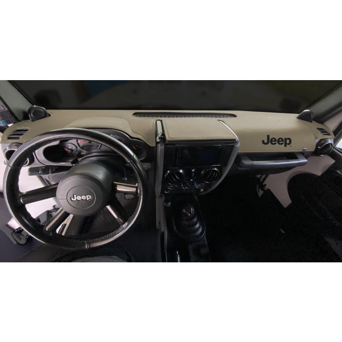 Covercraft Limited Edition Custom Dash Cover with Jeep Logo - Beige 2015-2018 Jeep Wrangler JK/JKU w/o Light Sensor