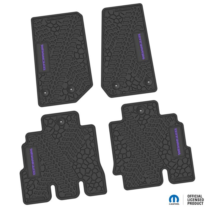 14-18 Jeep JKU 4 Dr Front and Rear -Tire Tread/Scorched Earth Scene w/ Wrangler Insert - Black w/ Purple Insert