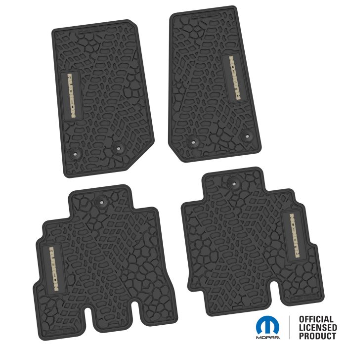 14-18 Jeep JKU 4 Dr Front and Rear -Tire Tread/Scorched Earth Scene w/ Rubicon Insert - Black w/ Tan Insert