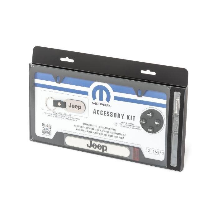 Mopar  Jeep Logo License Plate Frame, Valve Stems, and Key Chain Gift Set 