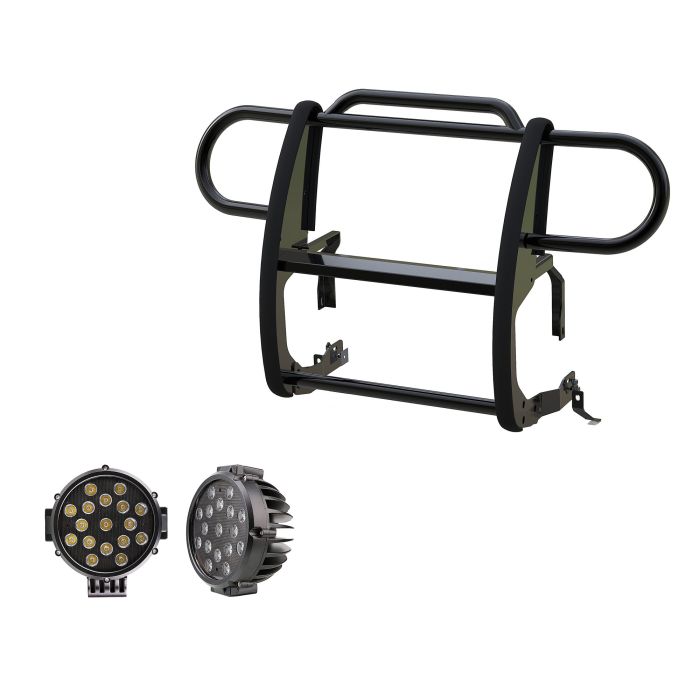 Black Horse Off Road  Grille Guard with Set of 7" Round LED Lights for 18-24 Jeep Wrangler JL & Gladiator JT