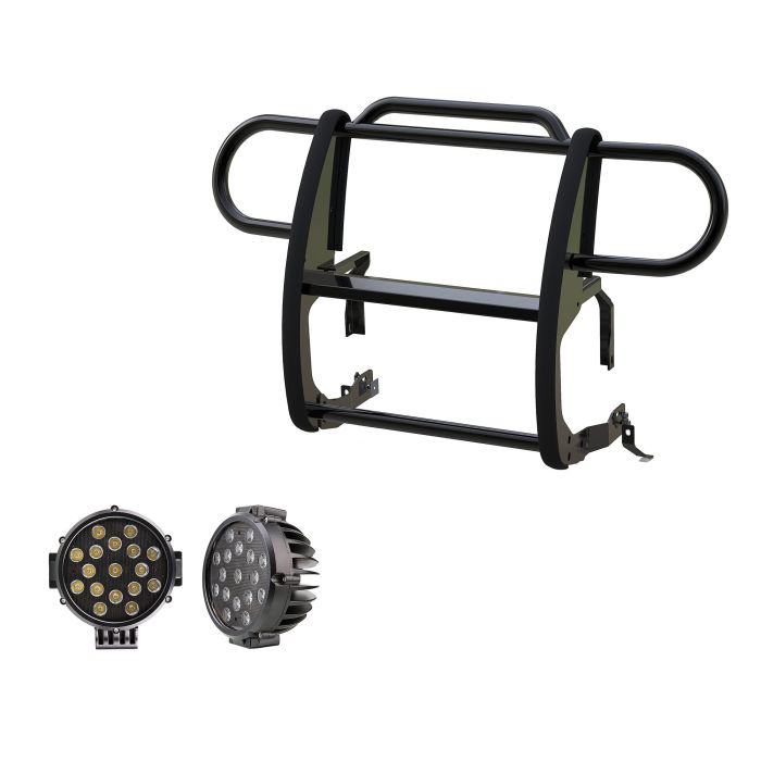 Black Horse Off Road  Grille Guard with Set of 7" Round LED Lights for 18-24 Jeep Wrangler JL & Gladiator JT