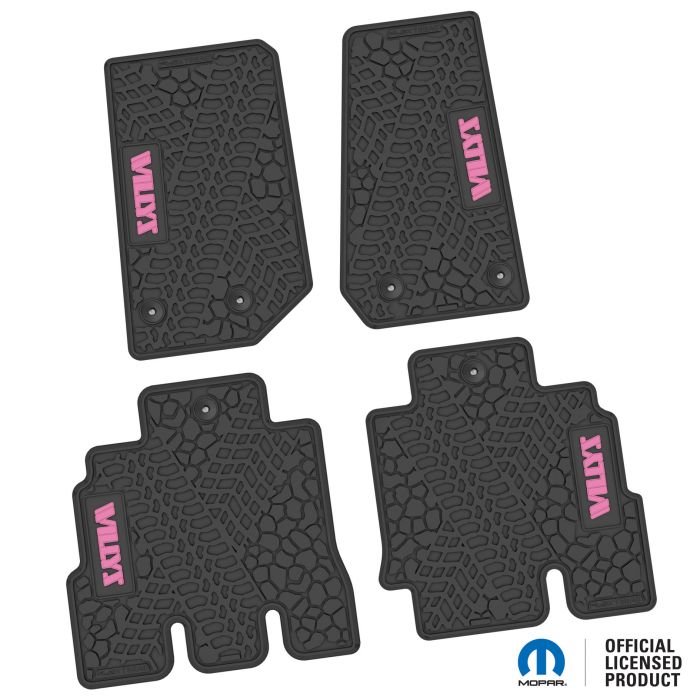 14-18 Jeep JKU 4 Dr Front and Rear -Tire Tread/Scorched Earth Scene w/ Willys Insert - Black w/ Pink Insert