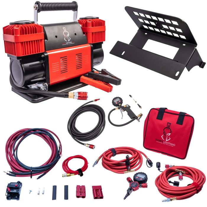 Thor's Lightning  12v True Dual Portable Air Compressor Ultimate Setup Bundle for 07-18 Jeep Wrangler JK Unlimited 4-Door