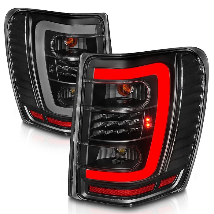 LED TAIL LIGHTS W/ LIGHT BAR BLACK HOUSING CLEAR LENS 99-04 GRAND CHEROKEE