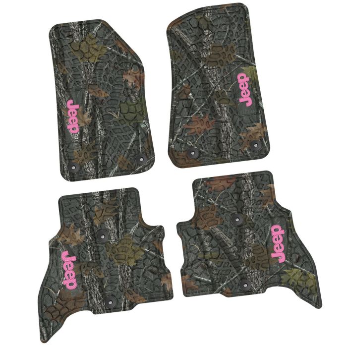 21-24 Jeep 4xe Front and RearTire Tread/Scorched Earth Scene w/ JEEP Insert - Rugged Woods w/ Pink insert