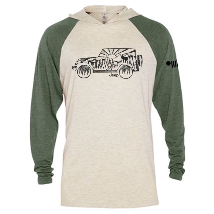 Mens Jeep Atomic Side Long Sleeve Hooded T-Shirt - Moss Green / Natural 2XL