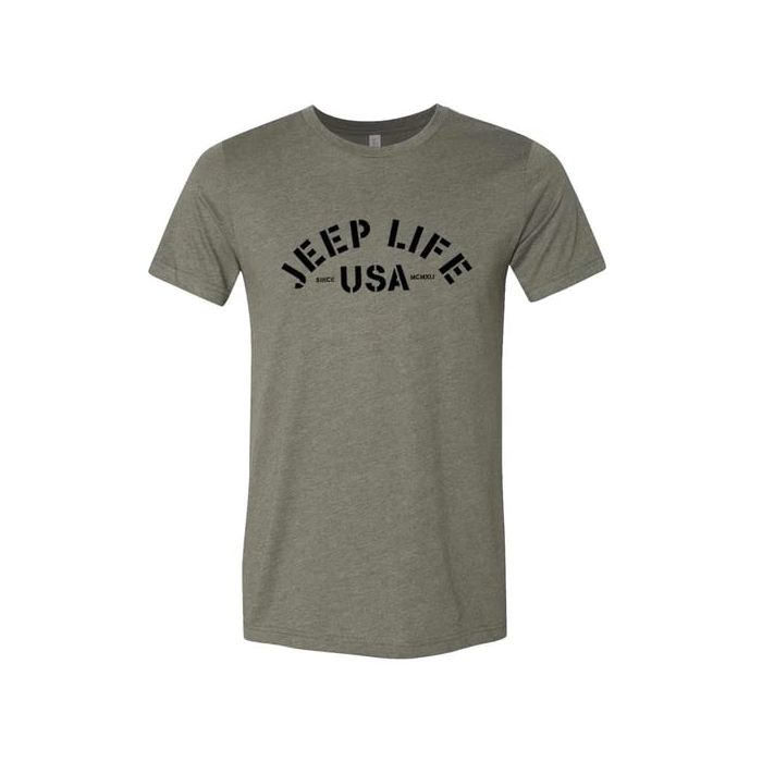 Jeep Merchandise  Men's Jeep Life USA T-Shirt in Heather Military Green 