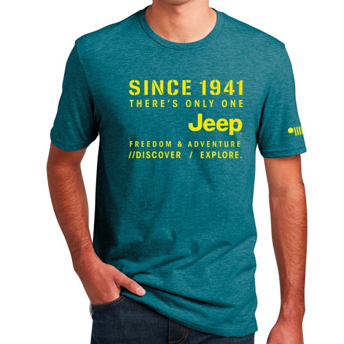Jeep Merchandise  Mens Jeep Stencil T-Shirt in Heather Deep Ocean Green 
