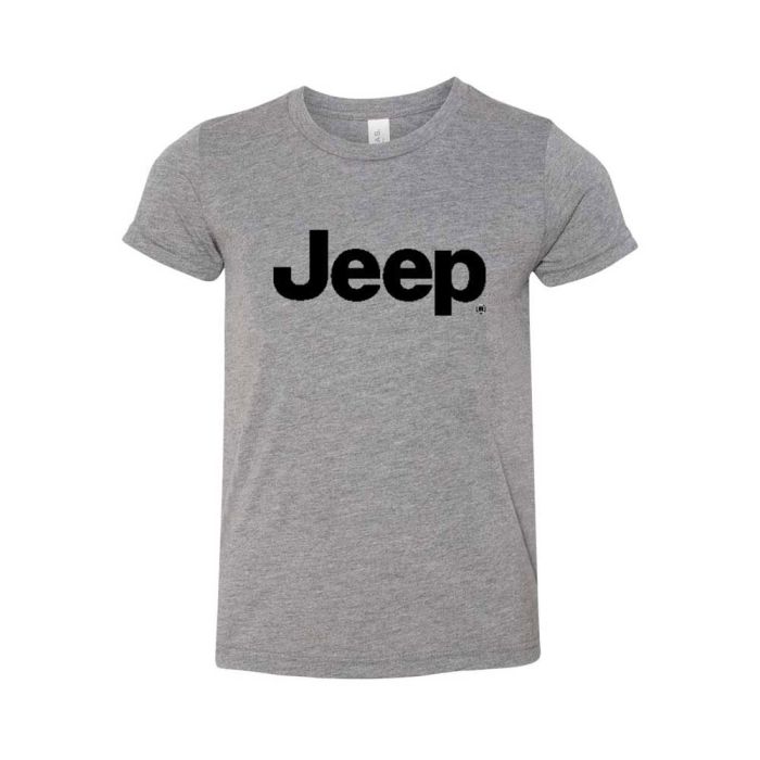Jeep Merchandise  Youth Jeep Text Logo Short Sleeve T-Shirt in Gray 