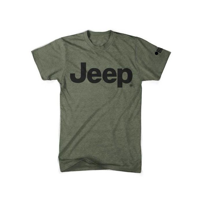 Jeep Merchandise  Mens Jeep Text Logo Triblend T-Shirt in Military Green 