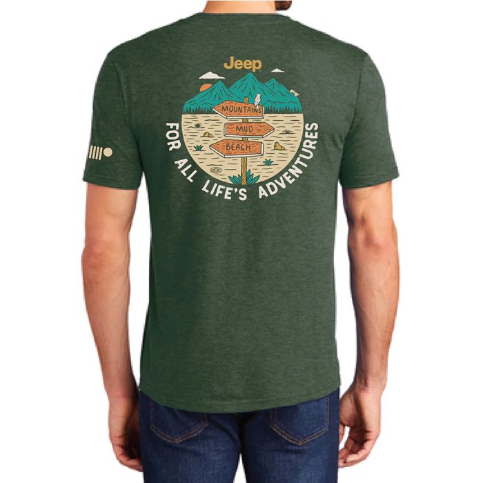 Mens Jeep For All Life's Adventures T-Shirt - Heather Forest Green Medium
