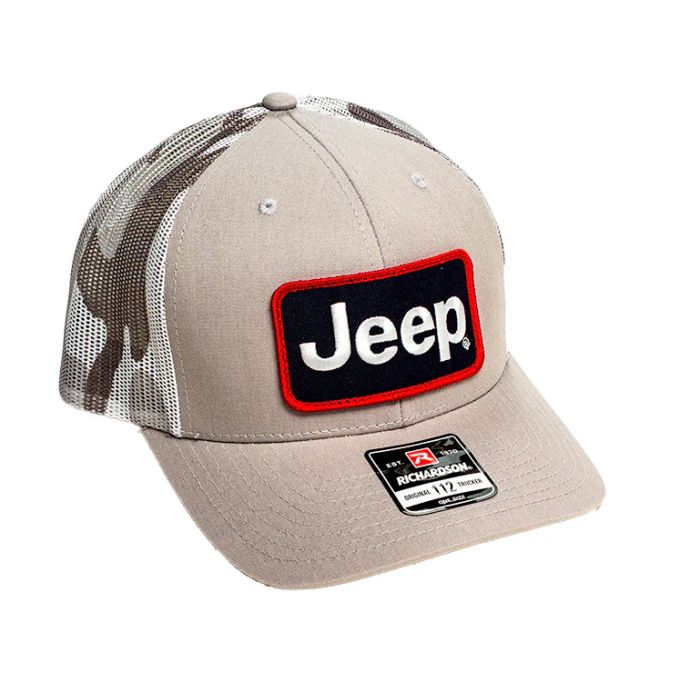 Jeep Merchandise  Jeep Heather Grey and Camo Trucker Patch Hat 