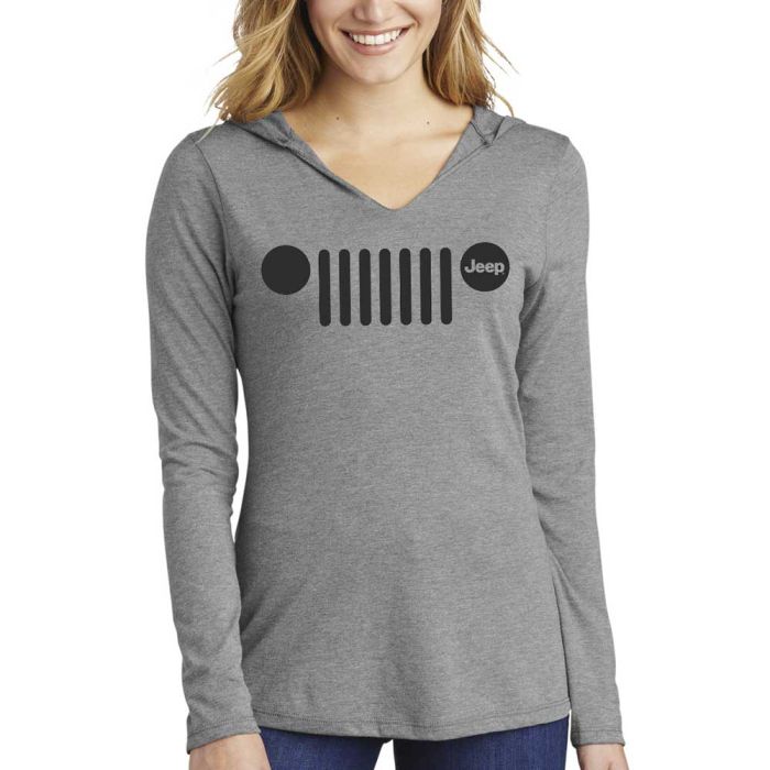 Jeep Merchandise  Ladies Jeep Grille Text Triblend Hooded Pullover in Grey Heather  
