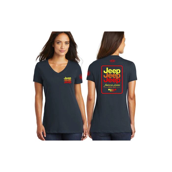 Jeep Merchandise  Ladies Jeep Echo V-neck T-Shirt in Navy Blue 